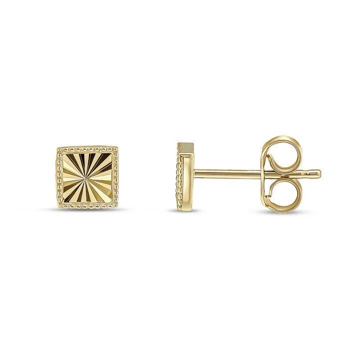 Gold Diamond Cut Square Style Earrings