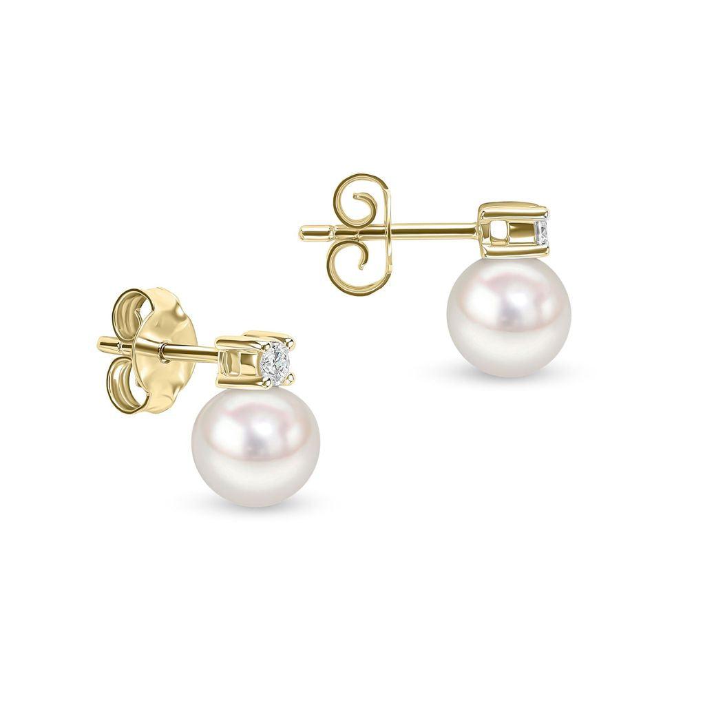 Yellow Gold Akoya Pearl and Diamond Earrings