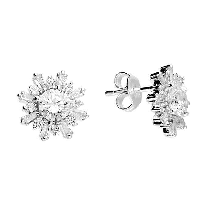 Silver CZ Cluster Earrings