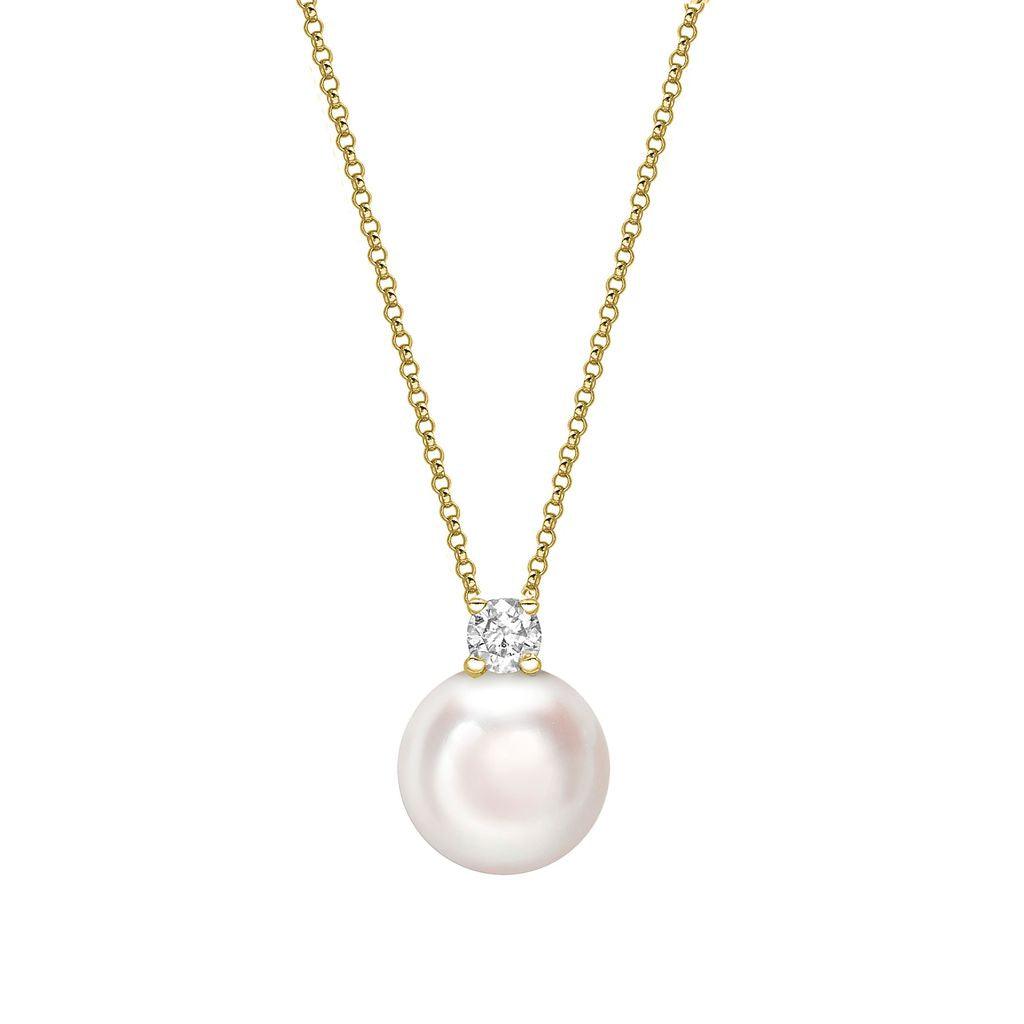 Yellow Gold Akoya Pearl and Diamond Pendant