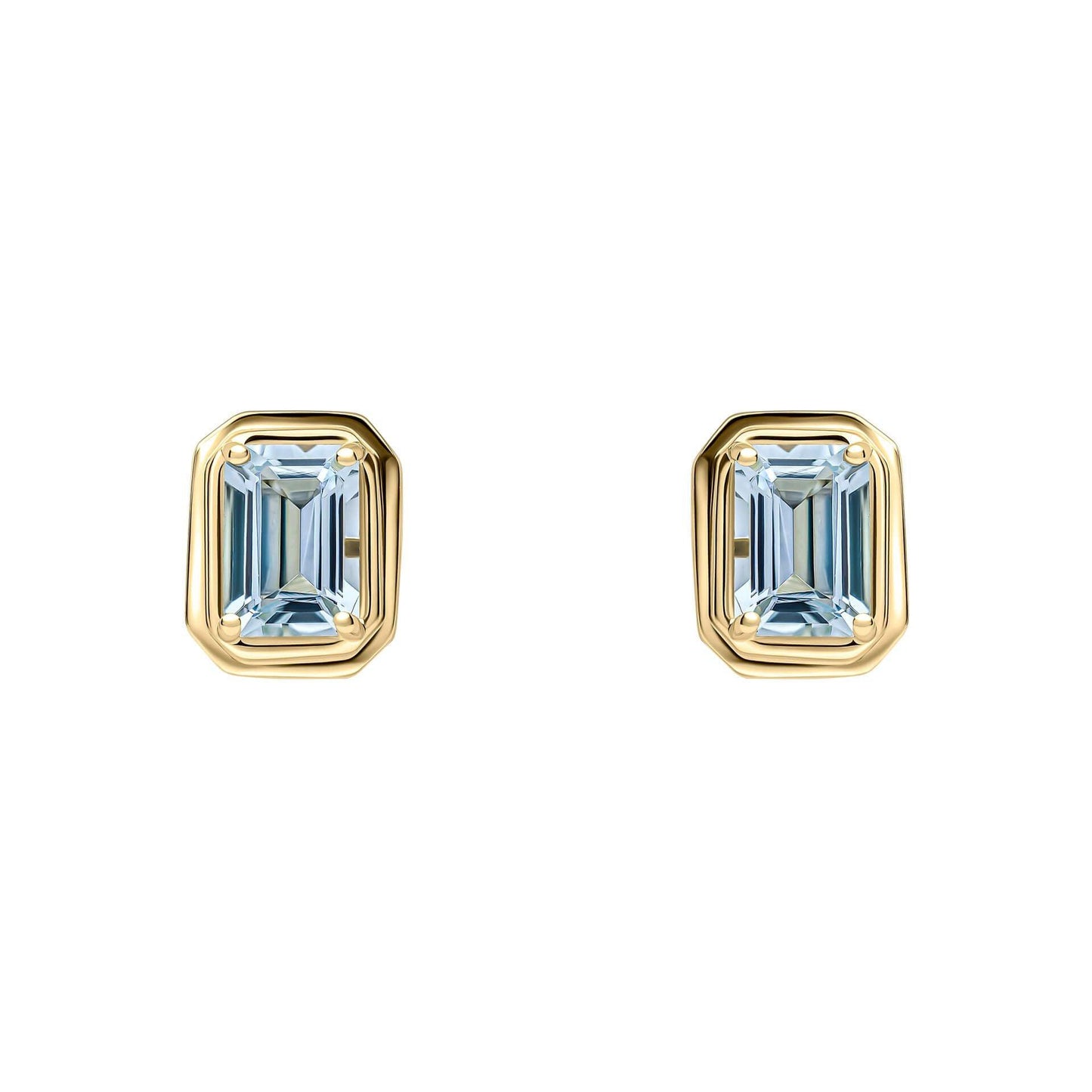 Octagon Aquamarine Yellow Gold Earrings