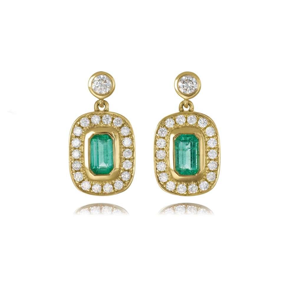 Yellow Gold Emerald and Diamond Earrings