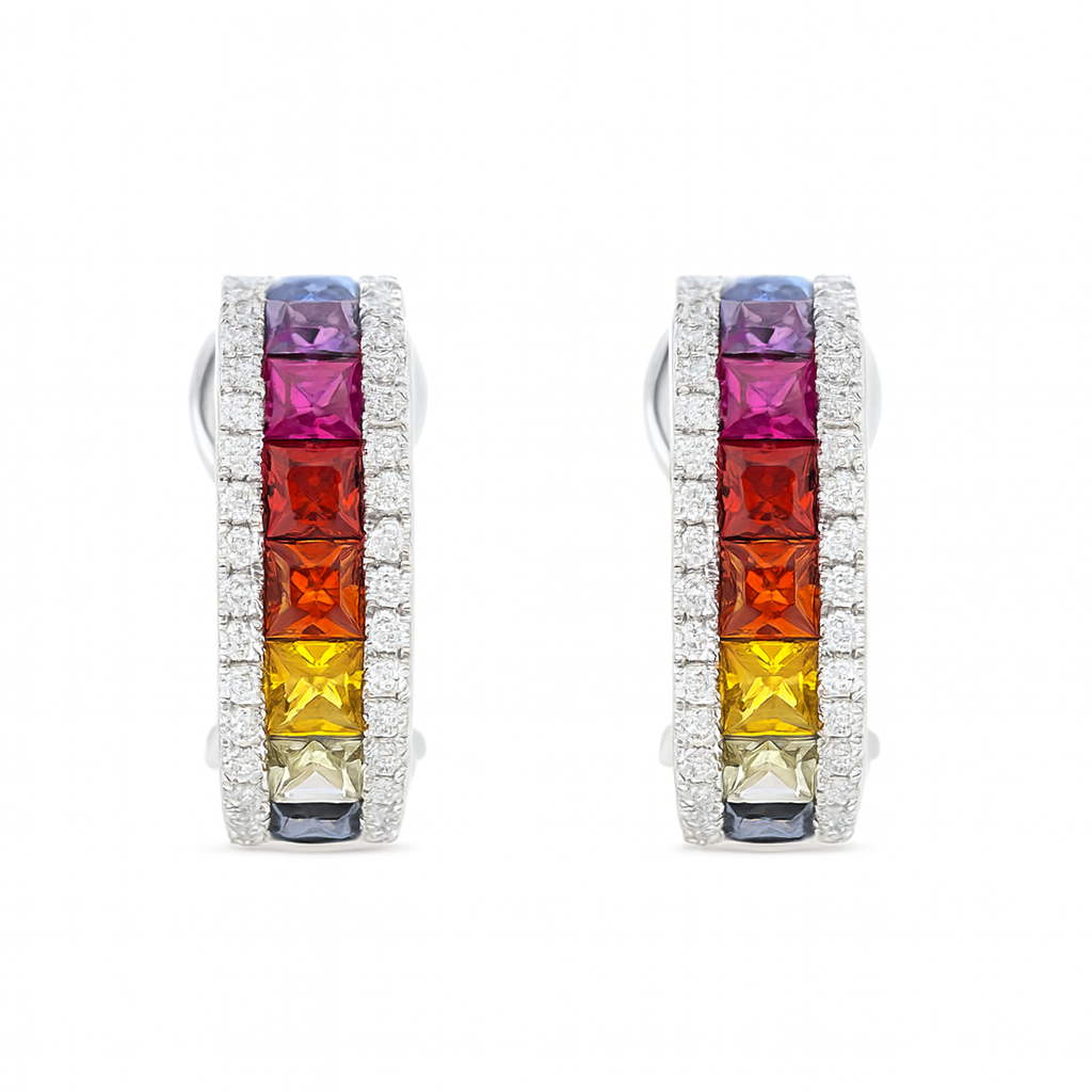 Multi-Colour Sapphire & Diamond Hoop Earrings