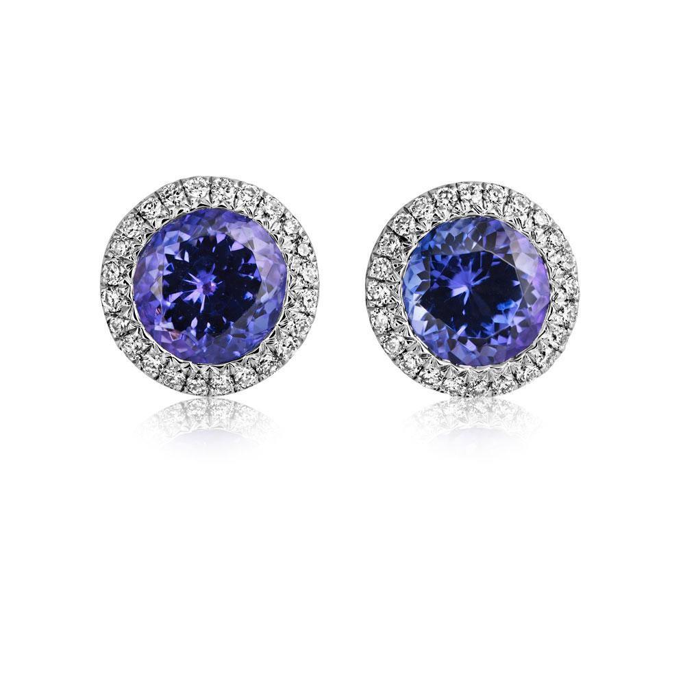18ct White Gold Brilliant Cut Tanzanite Halo Earrings