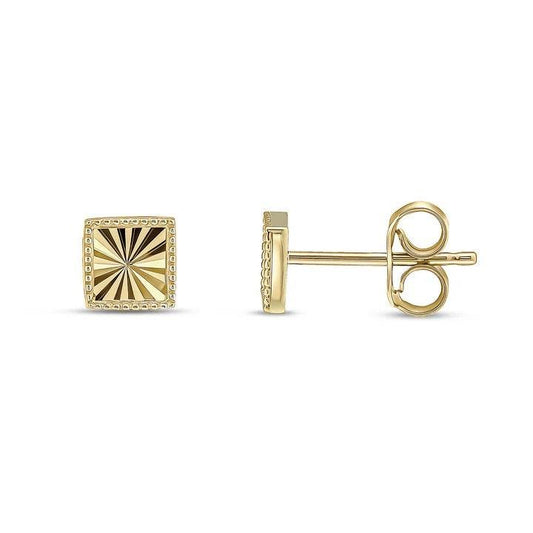Gold Diamond Cut Square Style Earrings