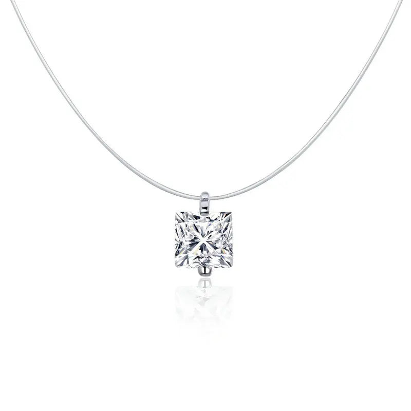 Collier Ras-du-Cou Femme avec Chaîne Invisible en Argent et Pendentif en diamant 1 ct