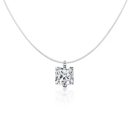 Collier Ras-du-Cou Femme avec Chaîne Invisible en Argent et Pendentif en diamant 1 ct