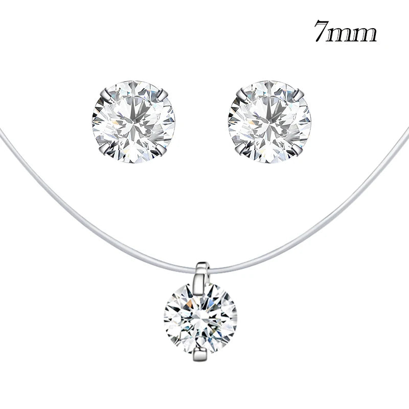 Collier Ras-du-Cou Femme avec Chaîne Invisible en Argent et Pendentif en diamant 1 ct