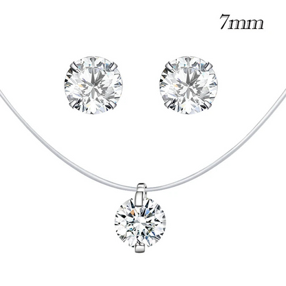 Collier Ras-du-Cou Femme avec Chaîne Invisible en Argent et Pendentif en diamant 1 ct