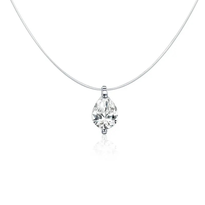 Collier Ras-du-Cou Femme avec Chaîne Invisible en Argent et Pendentif en diamant 1 ct