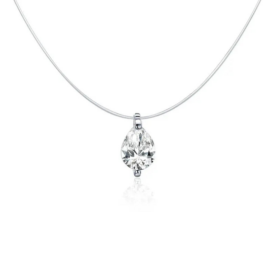 Collier Ras-du-Cou Femme avec Chaîne Invisible en Argent et Pendentif en diamant 1 ct