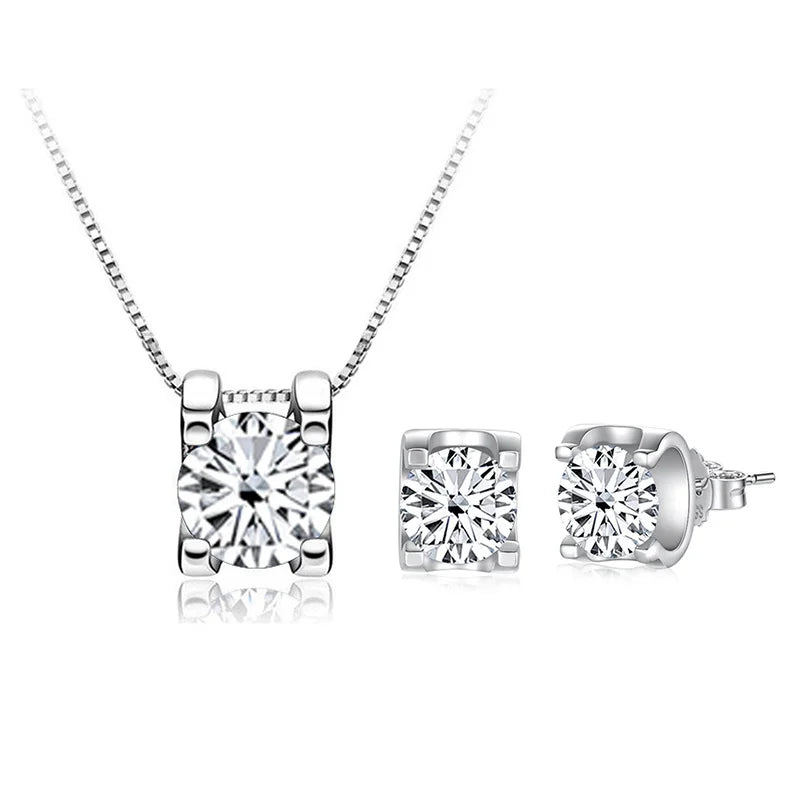 Bague Ensemble Bijoux Femme Diamant 1 ct– Argent 925 en or blanc 18 k, Collier & Boucles d’Oreilles Mariage ou Soirée