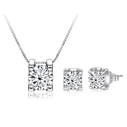 Bague Ensemble Bijoux Femme Diamant 1 ct– Argent 925 en or blanc 18 k, Collier & Boucles d’Oreilles Mariage ou Soirée