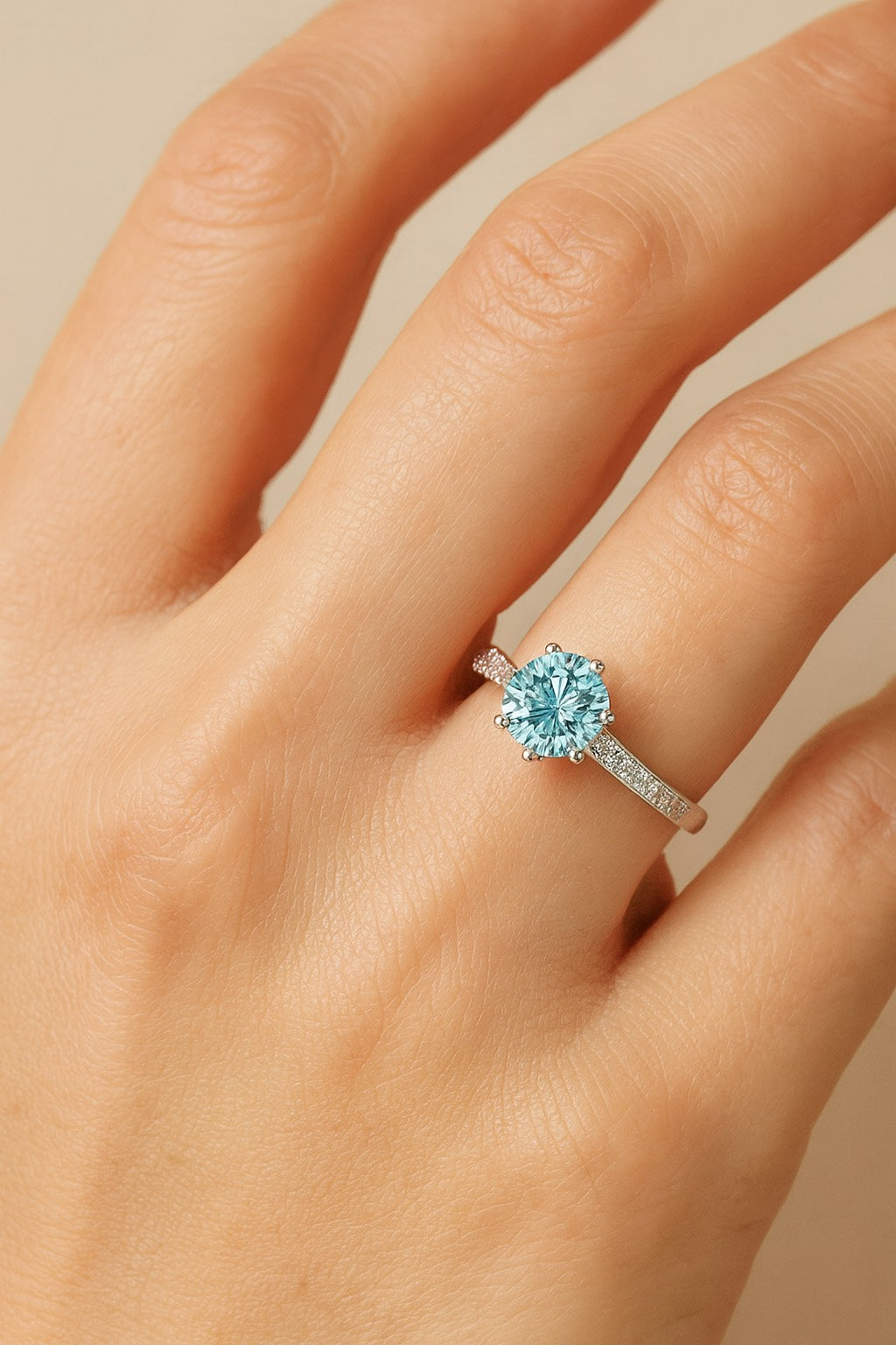 Bague Femme en Argent 925 Plaqué Or Blanc 18K avec Diamant 1 Carat