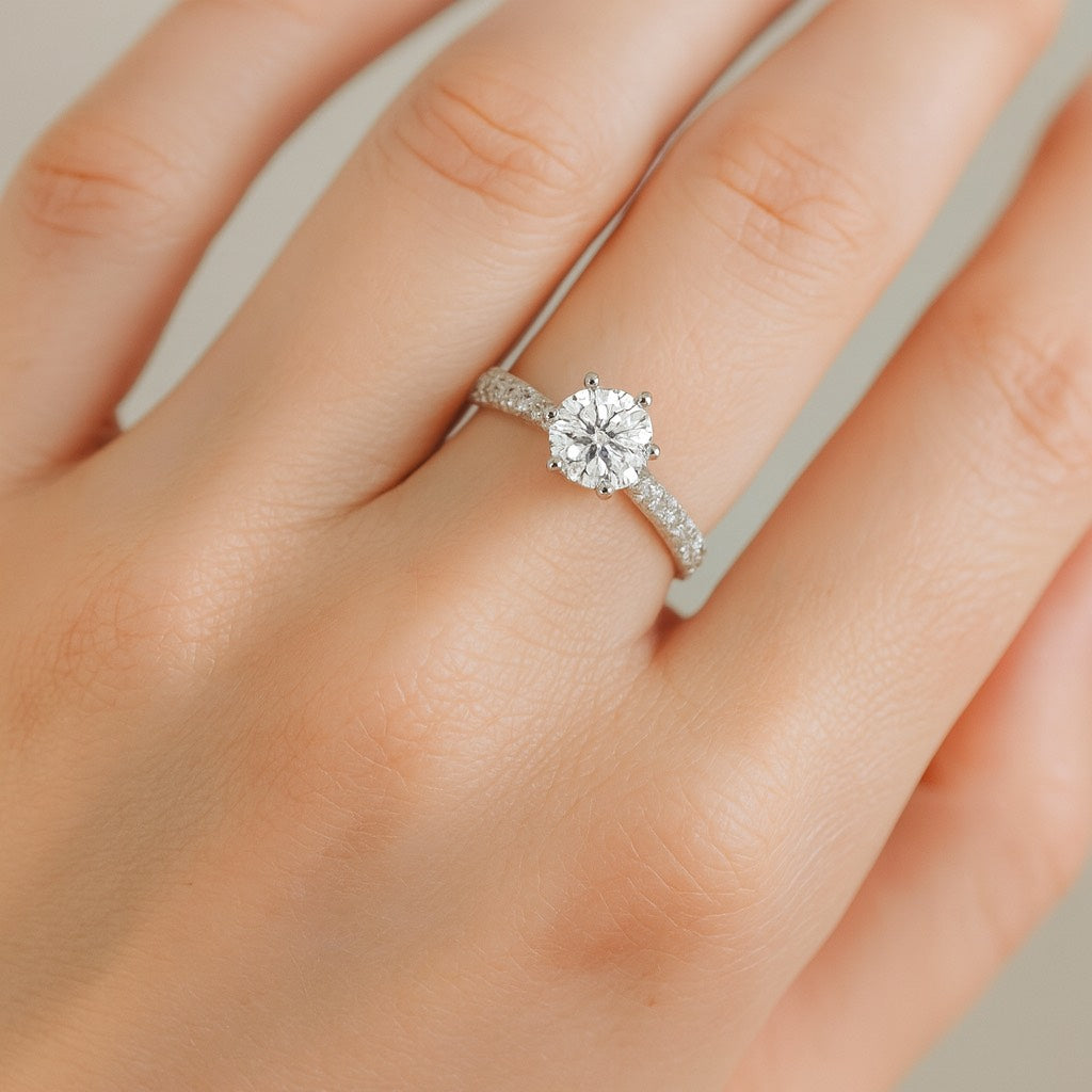 Bague Femme en Argent 925 Plaqué Or Blanc 18K avec Diamant 1 Carat