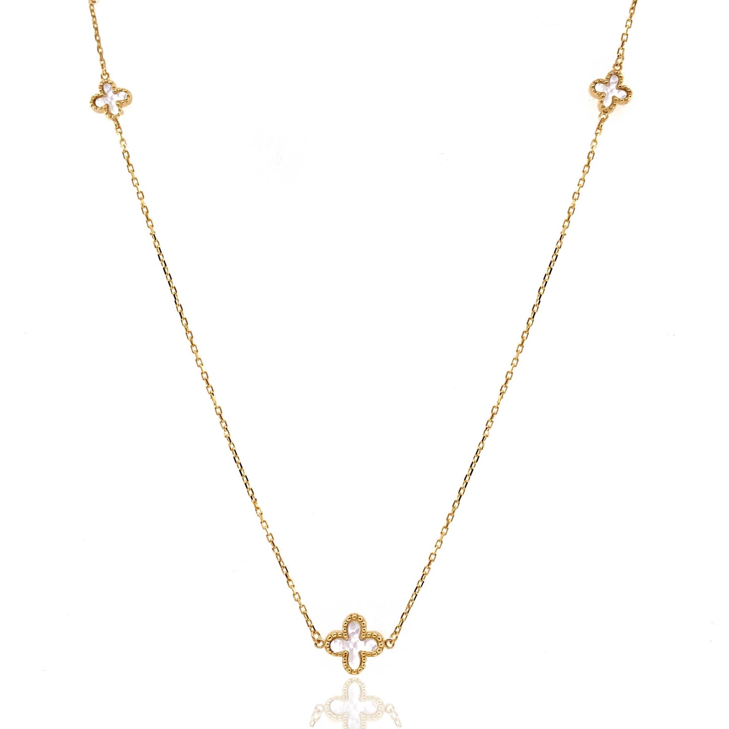 Yellow Gold Mother of Pearl Flower Necklace