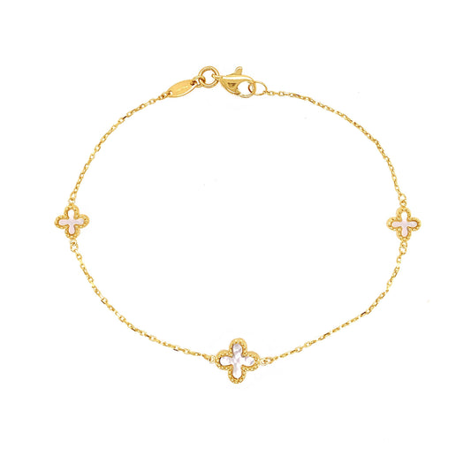 Yellow Gold Mother of Pearl Flower Bracelet
