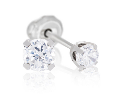 Boucles d'oreilles piercing en or blanc 9 carats avec zircones cubiques de 3 mm