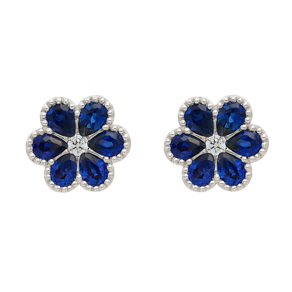 18ct White Gold Sapphire & Diamond Flower Earrings