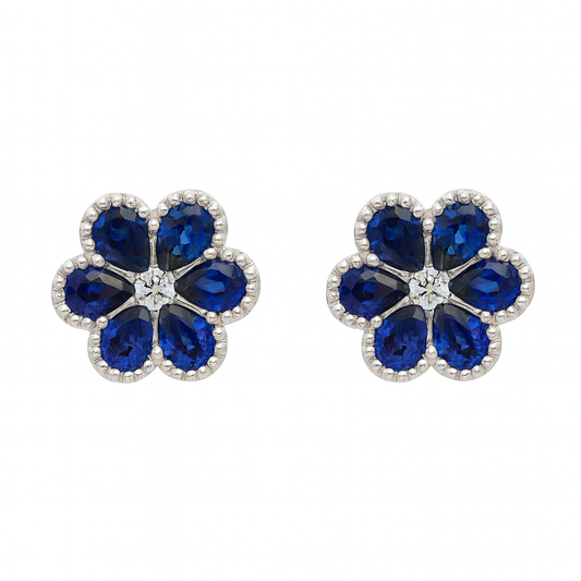 18ct White Gold Sapphire & Diamond Flower Earrings