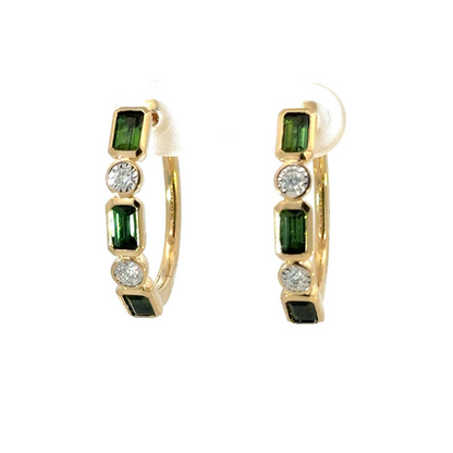 Boucles d'oreilles en or jaune 9 carats avec tourmaline et diamants