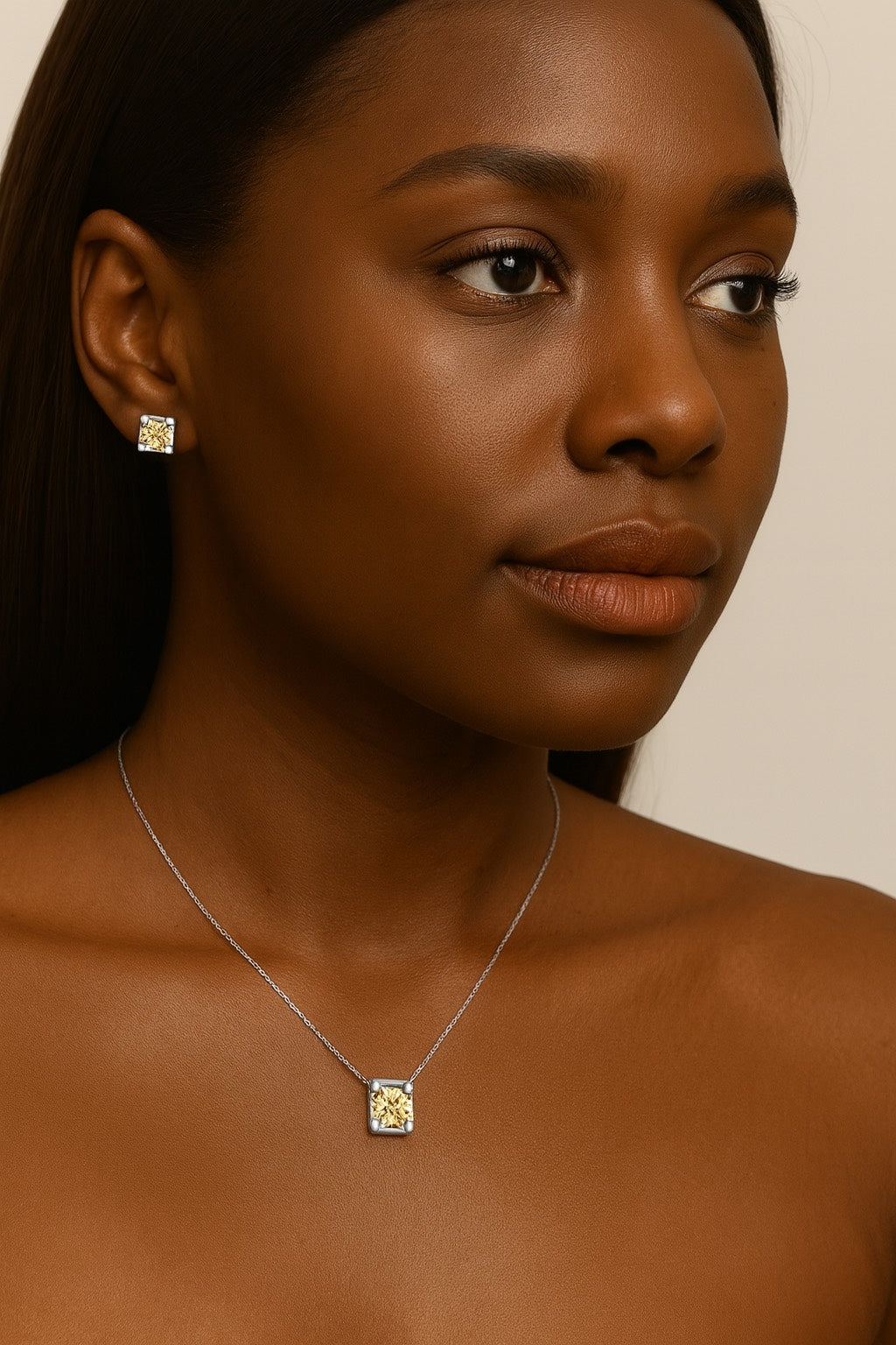 Bague Ensemble Bijoux Femme Diamant 1 ct– Argent 925 en or blanc 18 k, Collier & Boucles d’Oreilles Mariage ou Soirée