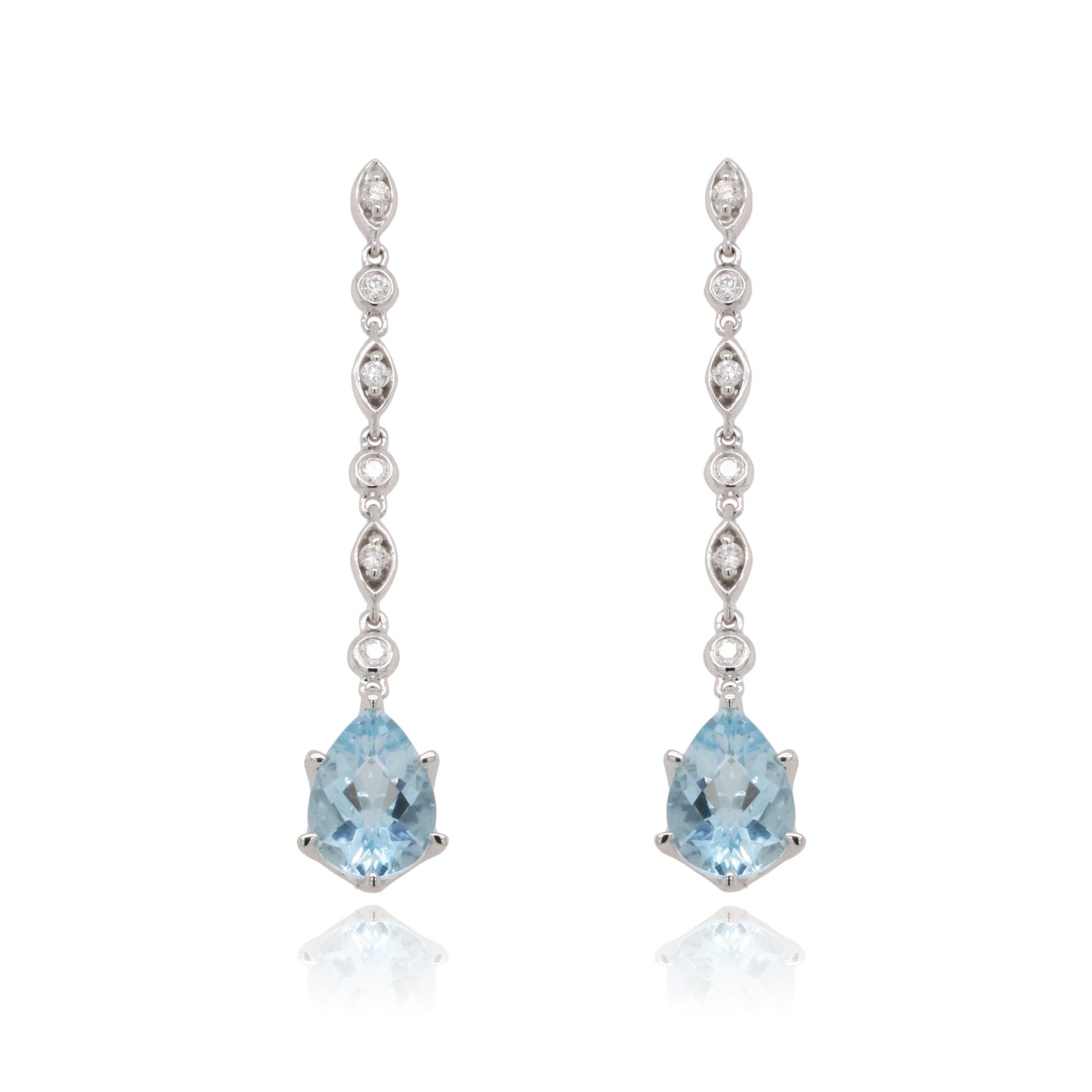 White Gold Aquamarine and Diamond Drop Earrings