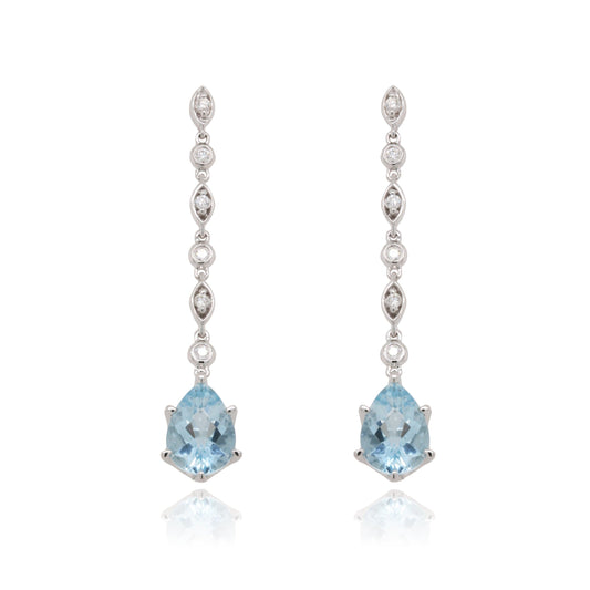 White Gold Aquamarine and Diamond Drop Earrings