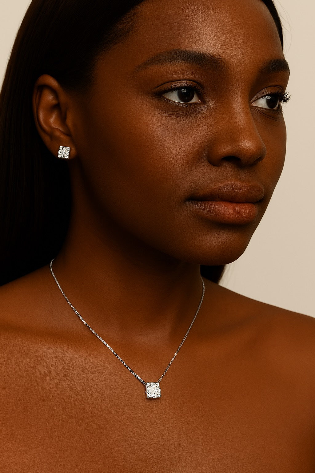 Bague Ensemble Bijoux Femme Diamant 1 ct– Argent 925 en or blanc 18 k, Collier & Boucles d’Oreilles Mariage ou Soirée