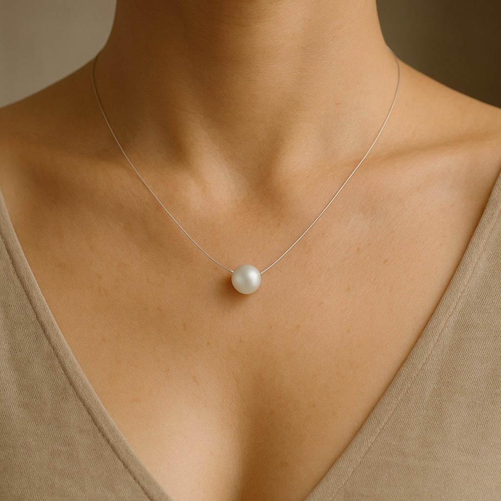 Collier Ras-du-Cou Femme avec Chaîne Invisible en Argent et Pendentif en diamant 1 ct