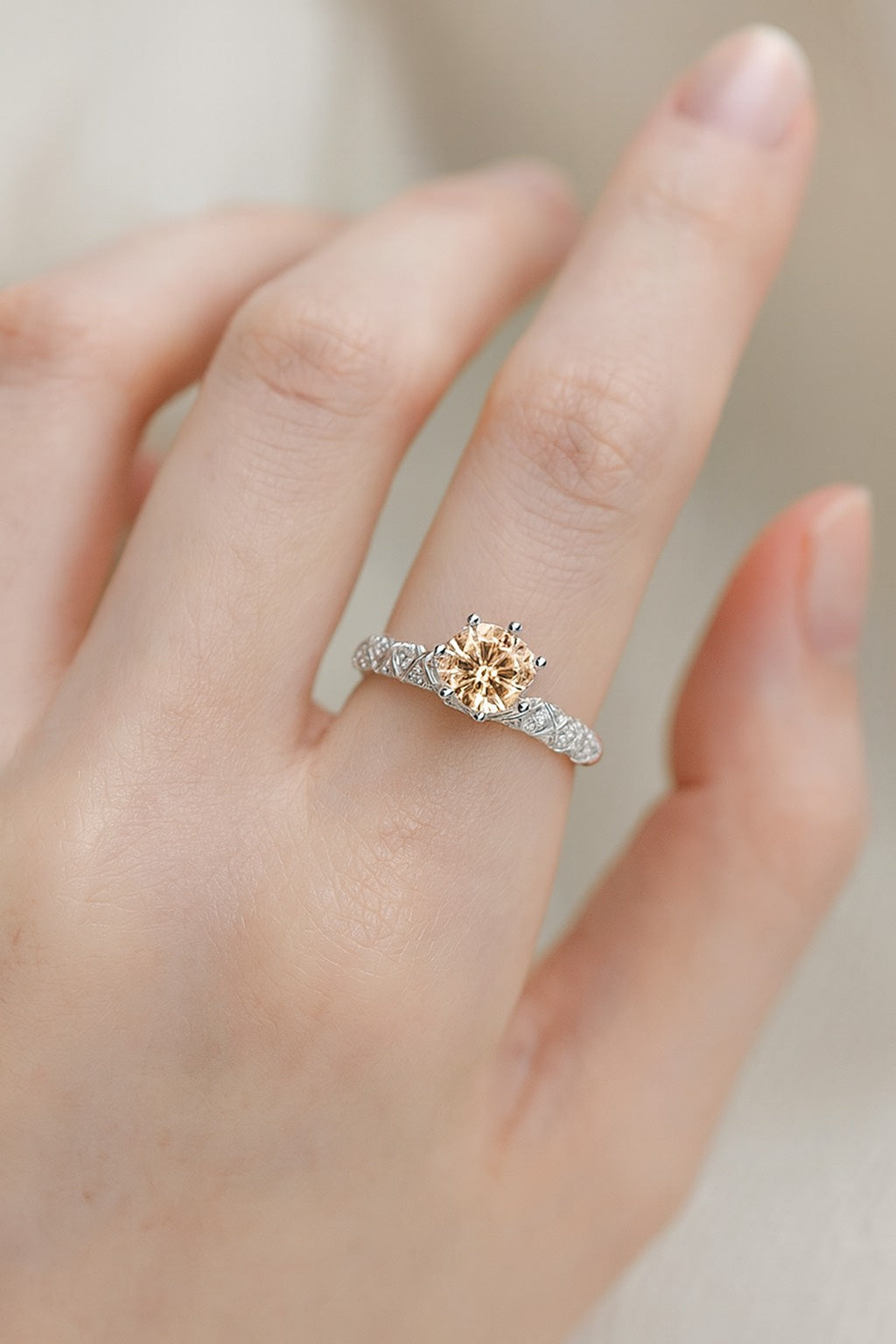 Bague Femme en Argent 925 Plaqué Or Blanc 18K avec Diamant 1 Carat