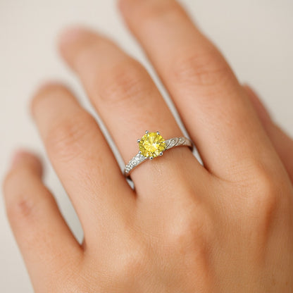 Bague Femme en Argent 925 Plaqué Or Blanc 18K avec Diamant 1 Carat