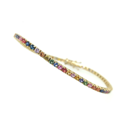 Yellow Gold Multi-coloured Sapphire Tennis Bracelet