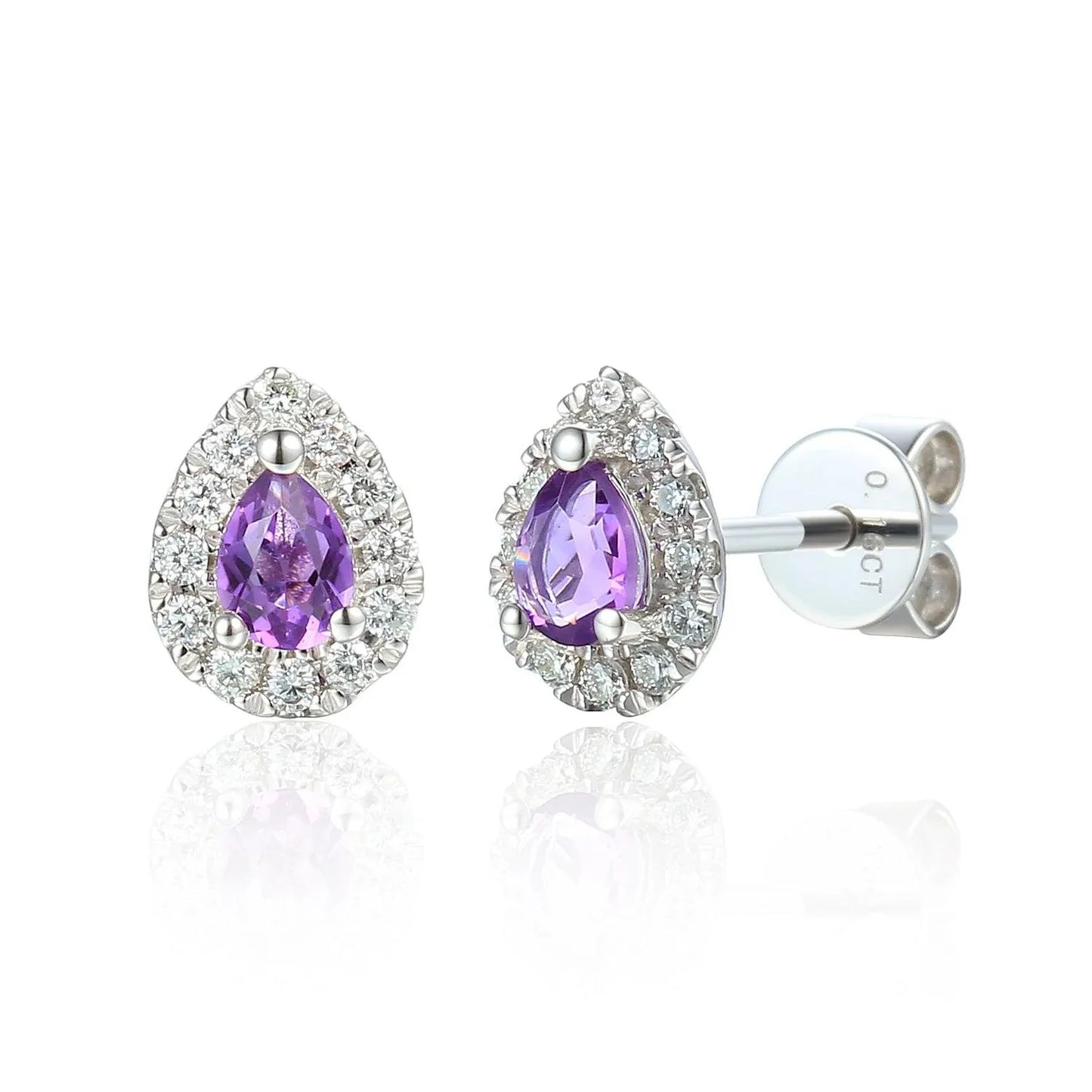 Pear Shape Amethyst and Diamond Cluster 9ct white gold studs