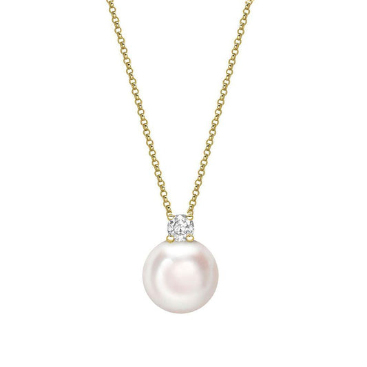 Yellow Gold Akoya Pearl and Diamond Pendant