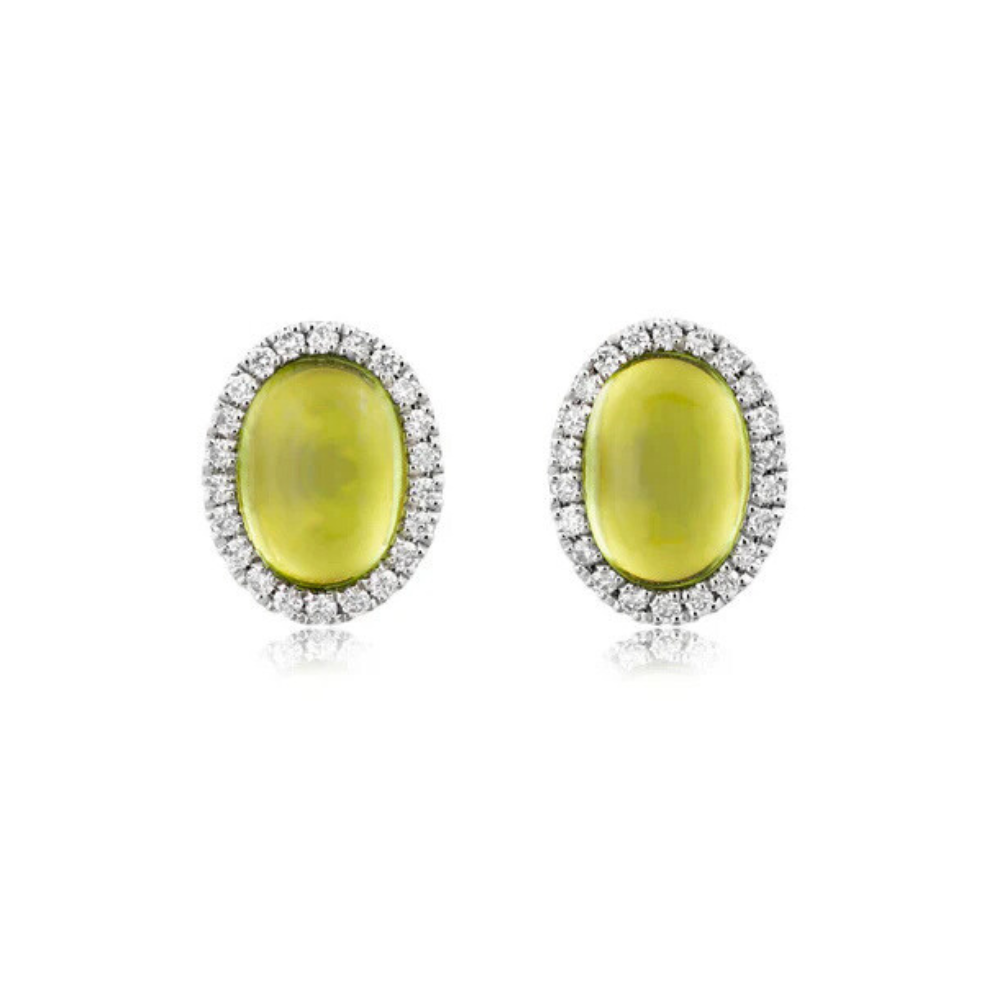 Cabochon Peridot & Diamond Earrings