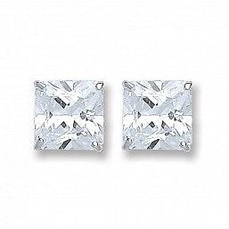 Silver Princess Cut Cubic Zirconia Stud Earrings