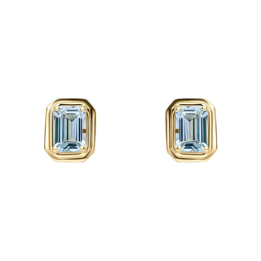 Octagon Aquamarine Yellow Gold Earrings