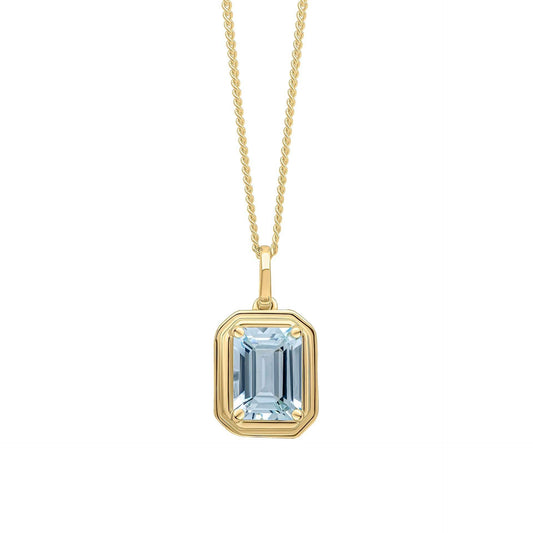 Octagon Aquamarine Yellow Gold Pendant