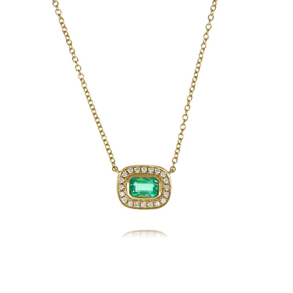 Yellow Gold Emerald and Diamond Necklace