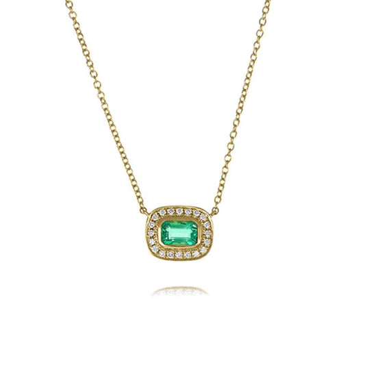 Yellow Gold Emerald and Diamond Necklace