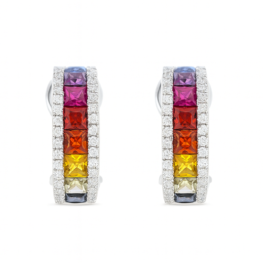 Multi-Colour Sapphire & Diamond Hoop Earrings