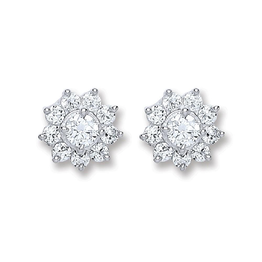 Silver CZ Cluster Stud Earrings