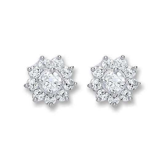 Silver CZ Cluster Stud Earrings
