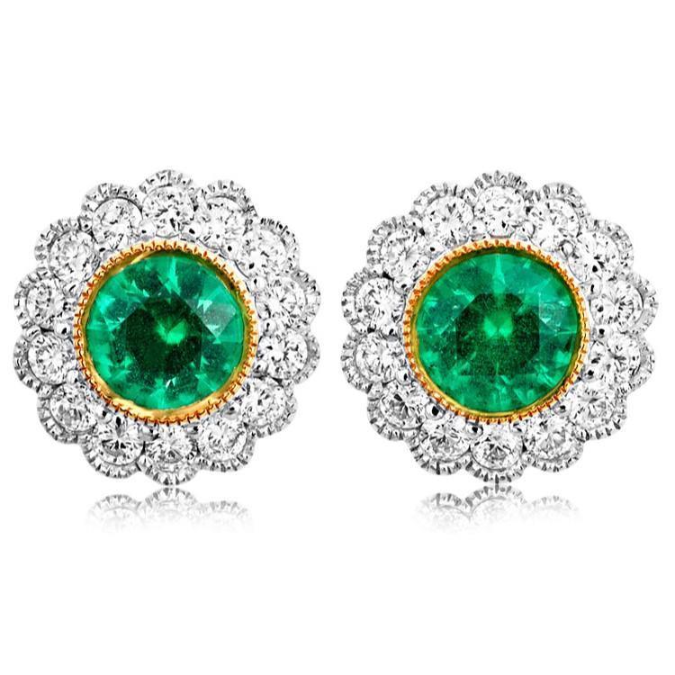 18ct White Gold 0.58ct Emerald Halo Diamond Earrings